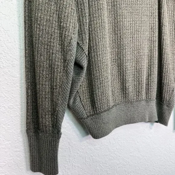 Free People Santa Clara Thermal Top Women Small Oversize Waffle Knit Vneck Green - Picture 5 of 10